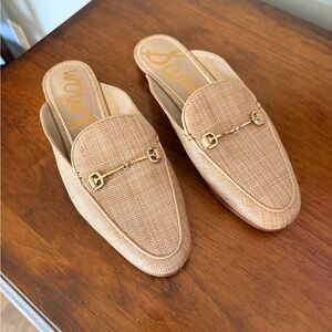 Sam Edelman Tan Mules with Gold Buckle